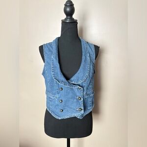 vintage Y2K double-breasted fitted denim vest waist coat Live a Little sz M EUC